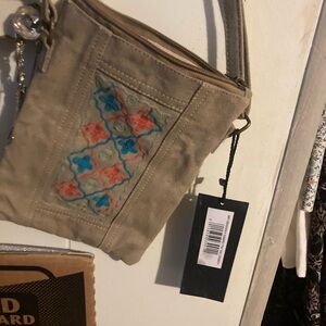 Embroidered Beige Crossbody Bag